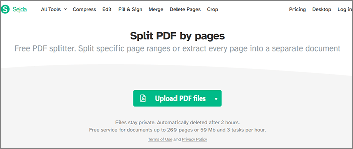 click upload pdf files to add the pdf file you want to split