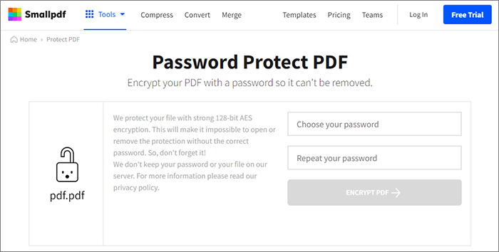encrypt a pdf for email