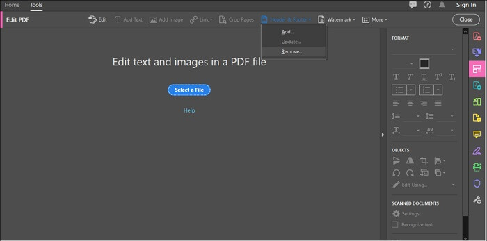 how to remove header and footer from pdf