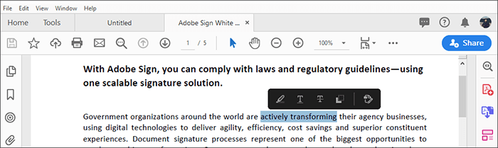 highlight pdf document with adobe