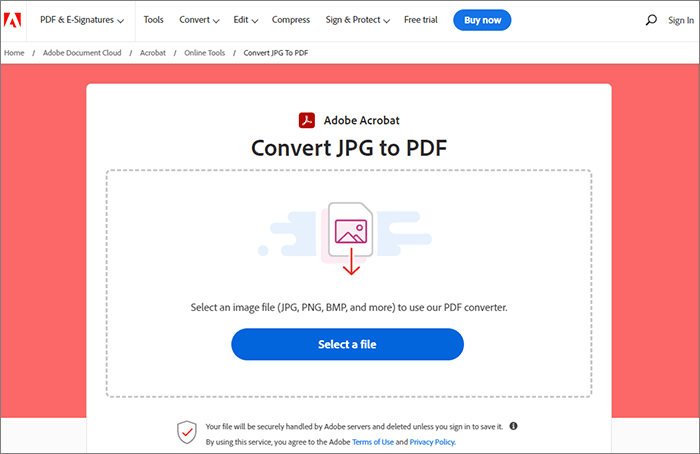 upload your images to adobe online converter