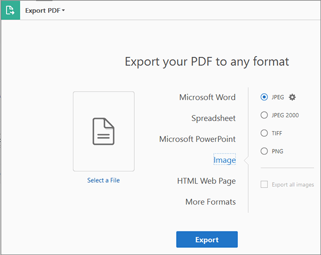 export the pdf to speadsheet