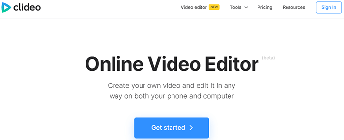 click get started on clideo