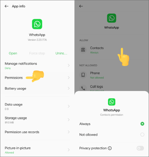 grant whatsapp contacts permissions