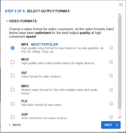 choose output format