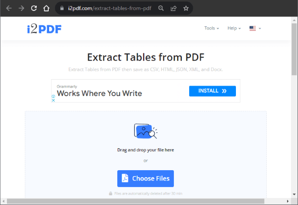 extract tables from pdf with i2pdf