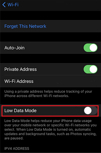 turn off the low data mode to fix ios 16 stuck on update requested