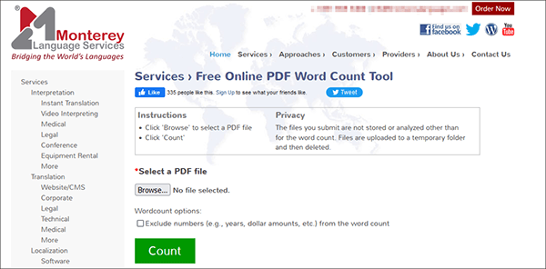 monterey language services word counter from pdf