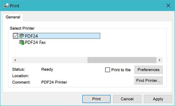 use pdf24 creator to print pdf