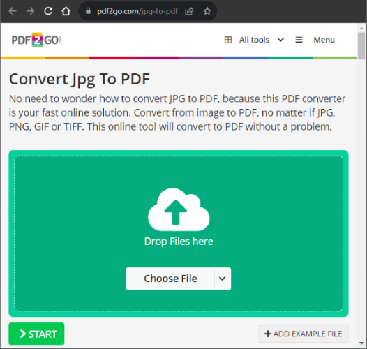 upload your images to pdf2go