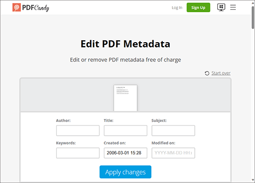 how to remove pdf metadata using pdfcandy