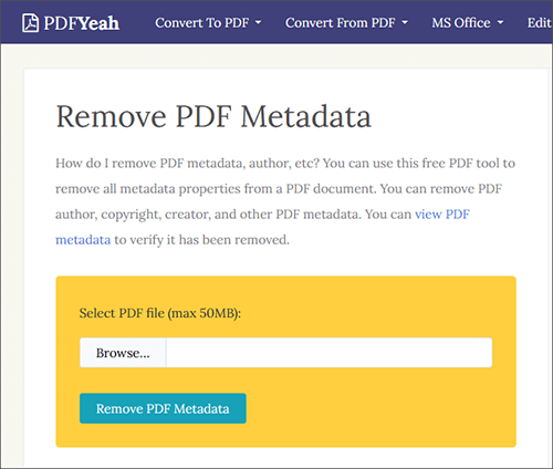 remove pdf metadata online using pdfyeah