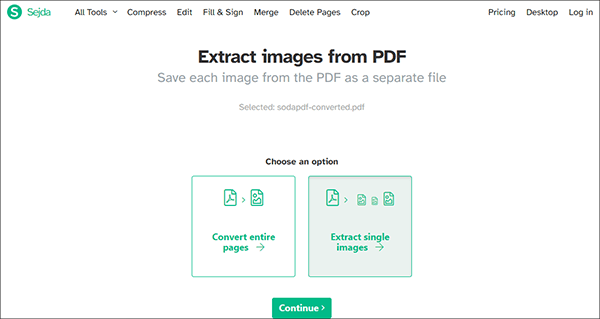 extract images from pdf using sejda