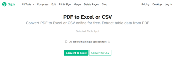 extract data from pdf to excel using sejda