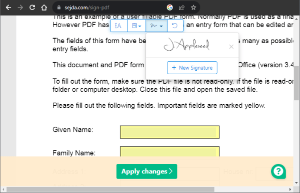 sign on the pdf file