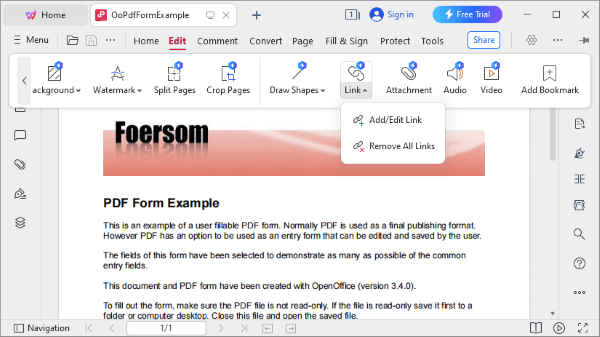 how to add url to pdf document with wps office