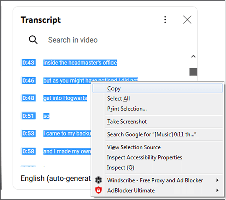 extract subtitles from mp4 using youtube