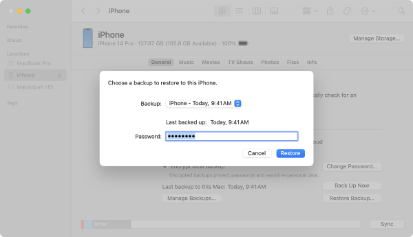 iPhone über den Finder wiederherstellen