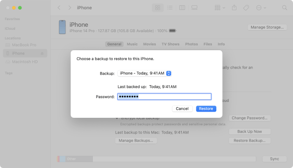 restore iphone from finder