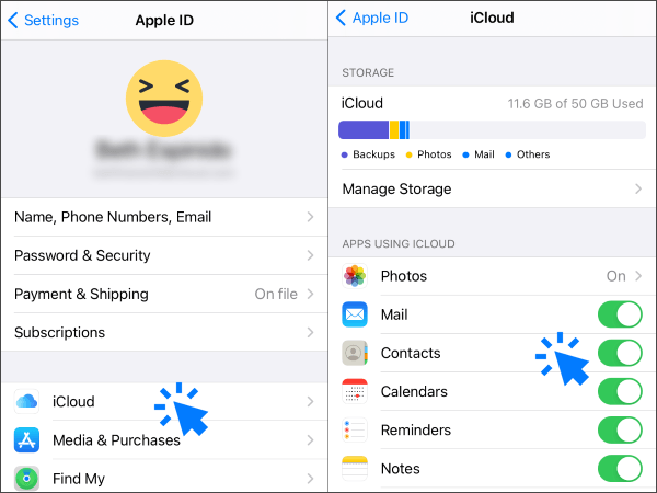 turn on icloud contacts to fix iphone deleted contacts randomly