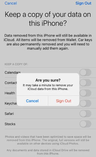 sign out of iphone