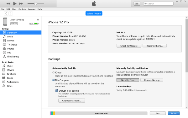 restore iphone in itunes