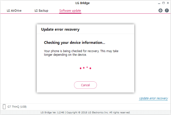 update firmware of lg phone in lg bridge