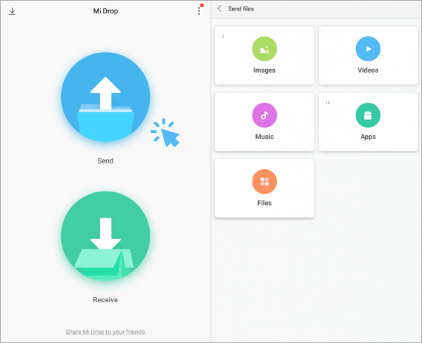 how to send files from phone to phone using mi drop