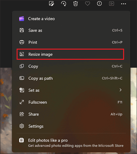choose resize image option