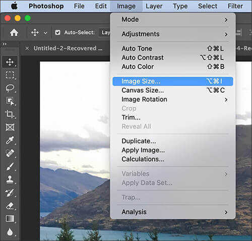 choose image size from the image menu