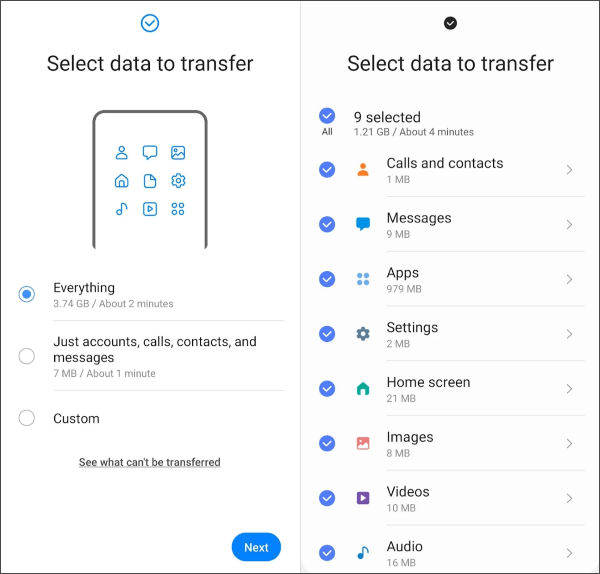 select the data to transfer