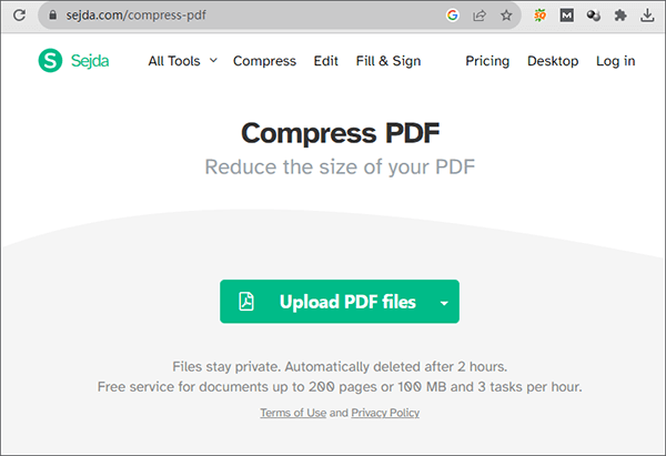 upload the pdf files to sejda