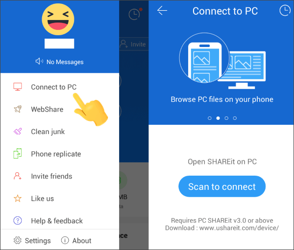 how to share files from laptop to mobile with shareit