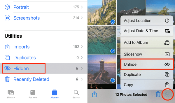 how to look at hidden photos on iphone