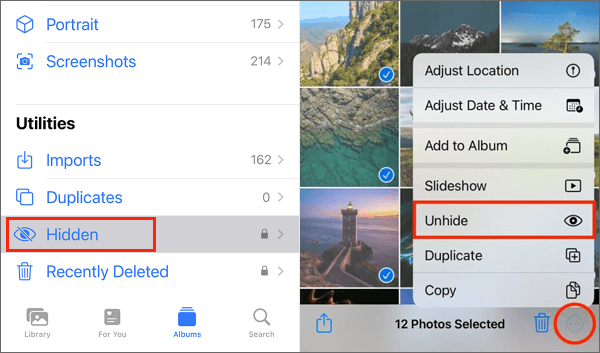 unhide the photos to fix iphone pictures disappeared