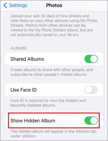 how to look at hidden photos on iphone in the settings app