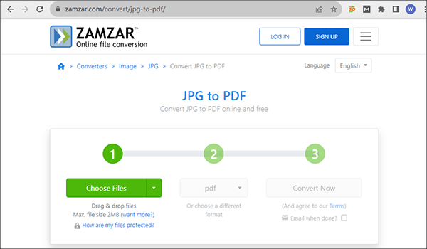 convert jpg to pdf with zamzar