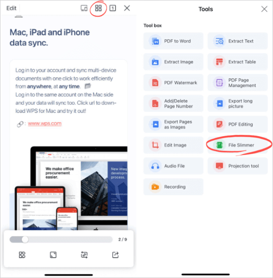 how to change size of pdf file on iphone with wps
