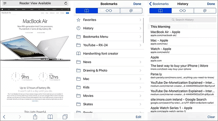 view browser history on iphone via safari app