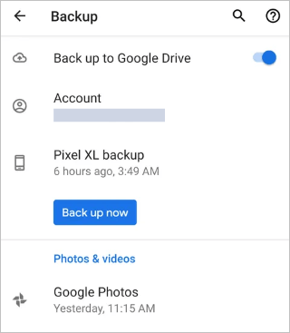 google pixel back up to google drive