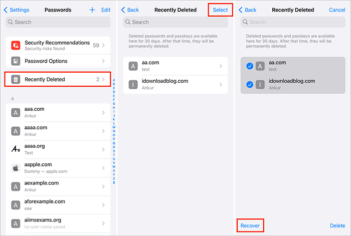 how to recover deleted saved passwords on iphone