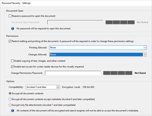 restrict editing and printing of the document