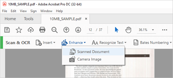 adobe acrobat scan and ocr function enhance feature