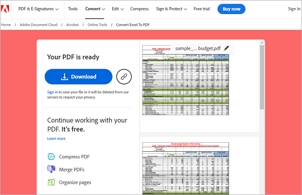 adobe excel to pdf