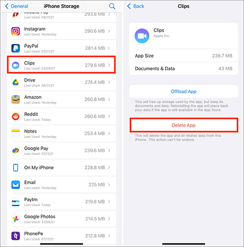 how to free up space on iphone by uninstalling the app