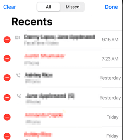 how to remove recent calls on iphone using edit option