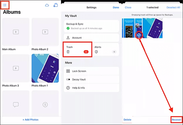 how to recover old keepsafe pictures from trash on iphone
