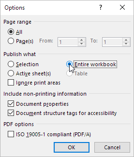 microsoft office export excel to pdf save as type options