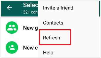 refresh whatsapp when the contacts doesn't show up