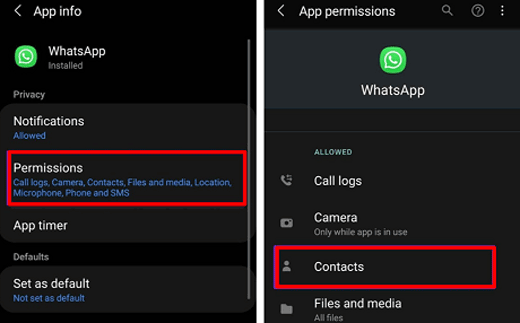 allow whatsapp to access contacts on android